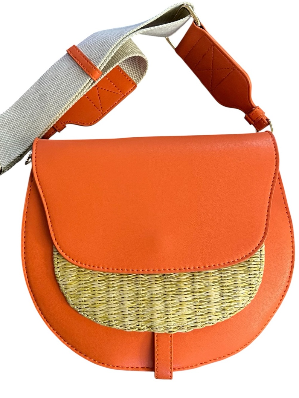 Adorned Cassidy Raffia Straw Crossbody with Vegan Learher